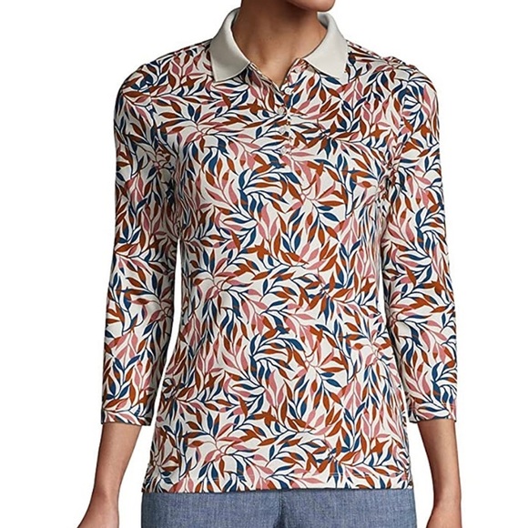 Lands' End Women's Supima Cotton 3/4 Sleeve Polo Shirt - Picture 2 of 6